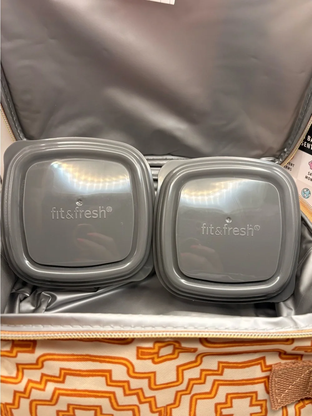 Fit + Fresh Insulated Geometric Lunch Bag w/ 2 Snap Lid Containers, BPA Free
